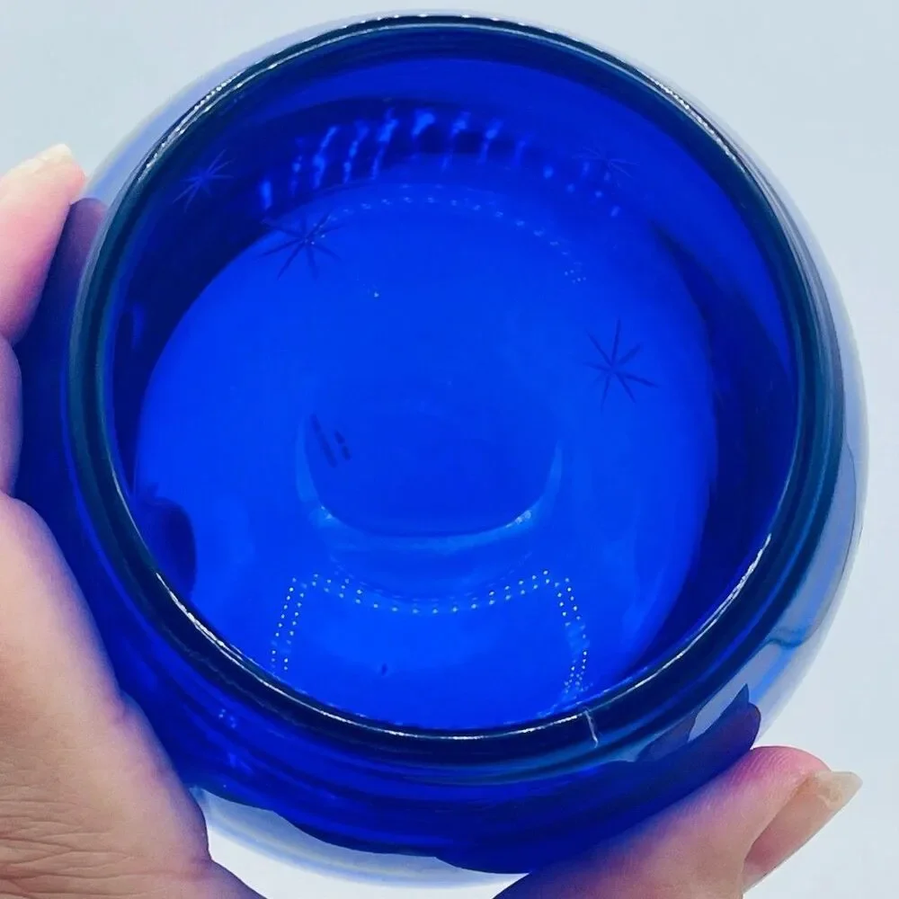 Crate & Barrel Cobalt Blue Starburst Votive Etched Star Glass Holder Poland